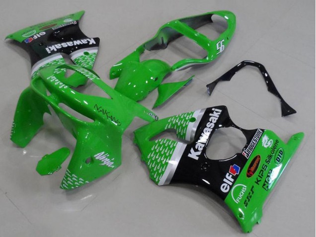 Grün Weiß Silber Glänzendes Schwarz 1998-1999 Kawasaki ZX6R Motorrad Verkleidung