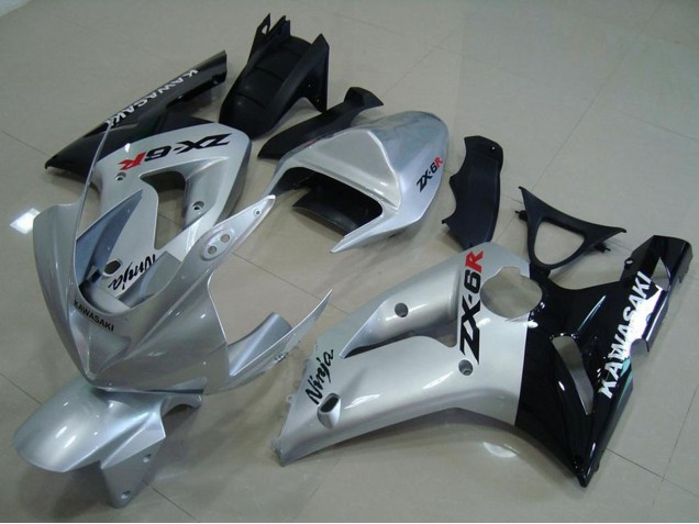 Silber Glänzendes Schwarz 2003-2004 Kawasaki ZX6R Motorrad Verkleidung