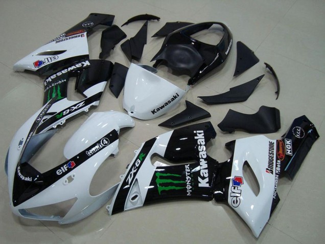 Weiß Glänzendes Schwarz Grün Monster 2005-2006 Kawasaki ZX6R Motorrad Verkleidung