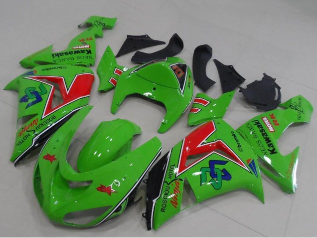 Grün Rot Schwarz ENEOS Banca 2005-2006 Kawasaki ZX6R Motorrad Verkleidung