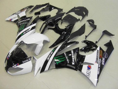Weiß Glänzendes Schwarz Grün Elf Touch4 Monster Bridgestone 2009-2012 Kawasaki ZX6R Motorrad Verkleidung