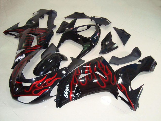 Glänzendes Schwarz Rot Flamme 2006-2007 Kawasaki ZX10R Motorrad Verkleidung