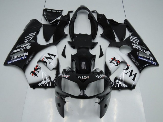 Glänzendes Schwarz Weiß West 2002-2006 Kawasaki ZX12R Motorrad Verkleidung