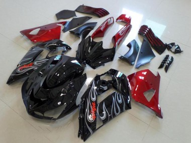 Rot Glänzendes Schwarz Silber Flamme 2006-2011 Kawasaki ZX14R ZZR1400 Motorrad Verkleidung