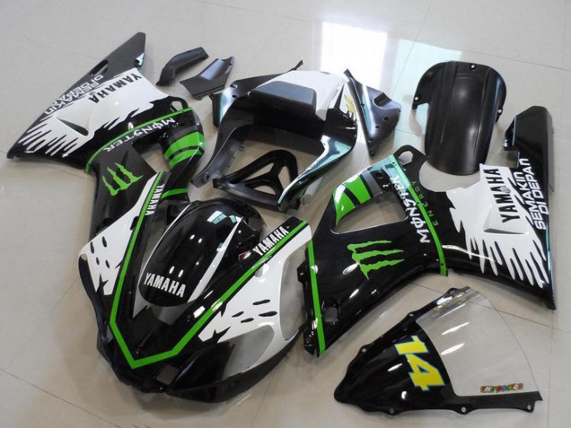Glänzendes Schwarz Weiß Grün Monster 2000-2001 Yamaha YZF R1 Motorrad Verkleidung