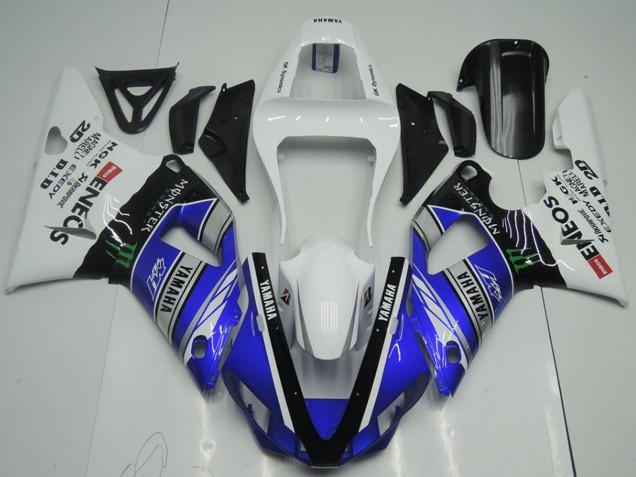 Weiß Blau Schwarz ENEOS Monster 2000-2001 Yamaha YZF R1 Motorrad Verkleidung