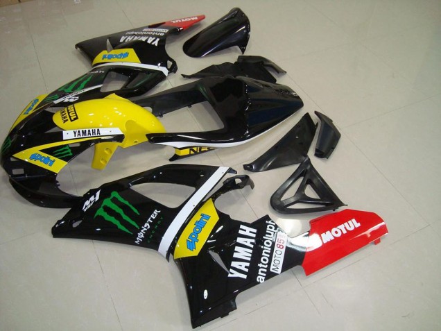 Glänzendes Schwarz Gelb Weiß Rot Monster Motul 2000-2001 Yamaha YZF R1 Motorrad Verkleidung