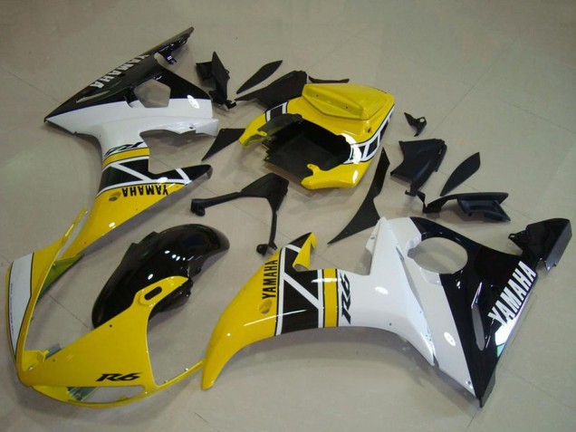 Gelb Weiß Glänzendes Schwarz Jubiläum 2003-2004 Yamaha YZF R6 Motorrad Verkleidung