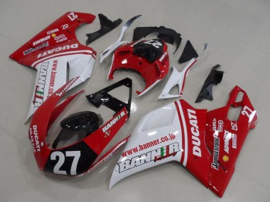 Weiß Rot Glänzendes Schwarz Banner 27 2007-2014 Ducati 1098 Motorrad Verkleidung