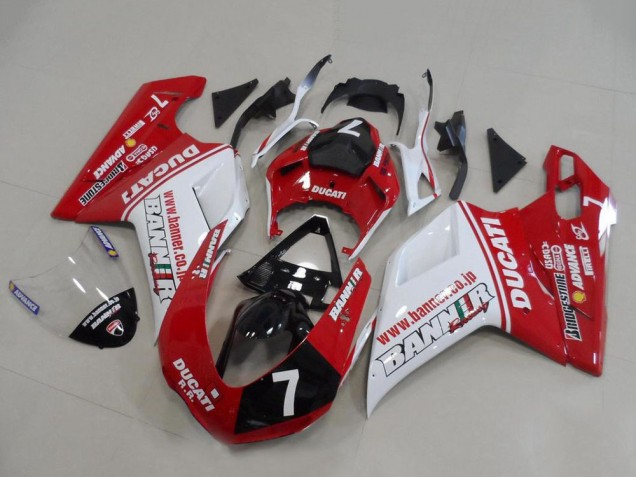 Weiß Rot Glänzendes Schwarz Banner 7 2007-2014 Ducati 848 1098 1198 Motorrad Verkleidung