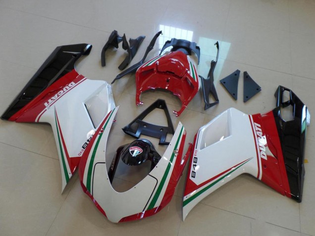 Weiß Rot Grün Glänzendes Schwarz 2007-2014 Ducati 848 Motorrad Verkleidung