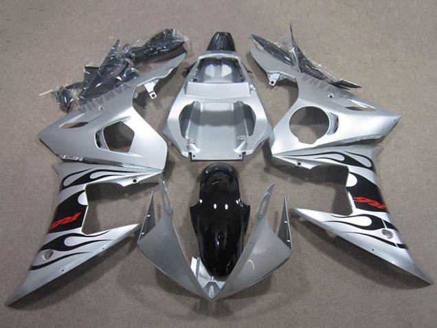 Silber Glänzendes Schwarz Flamme 2003-2004 Yamaha YZF R6 Motorrad Verkleidung