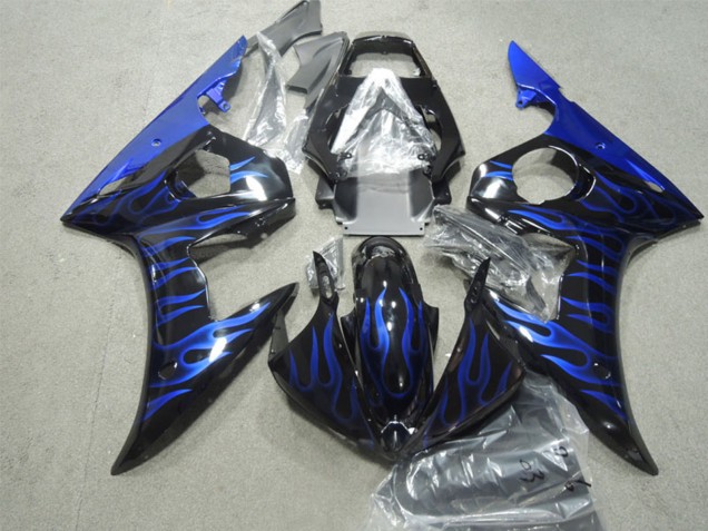 Glänzendes Schwarz Blau Flamme 2003-2004 Yamaha YZF R6 Motorrad Verkleidung
