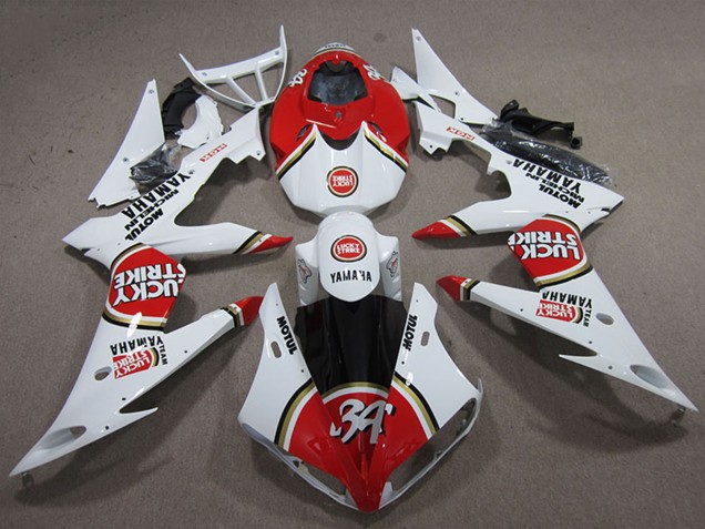 Weiß Rot Lucky Strike 2008-2016 Yamaha YZF R6 Motorrad Verkleidung
