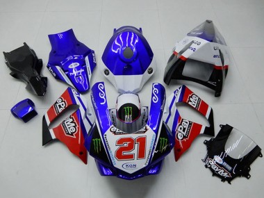 Weiß Blau Rot Schwarz Grün Monster 21 2015-2019 Yamaha YZF R1 Motorrad Verkleidung