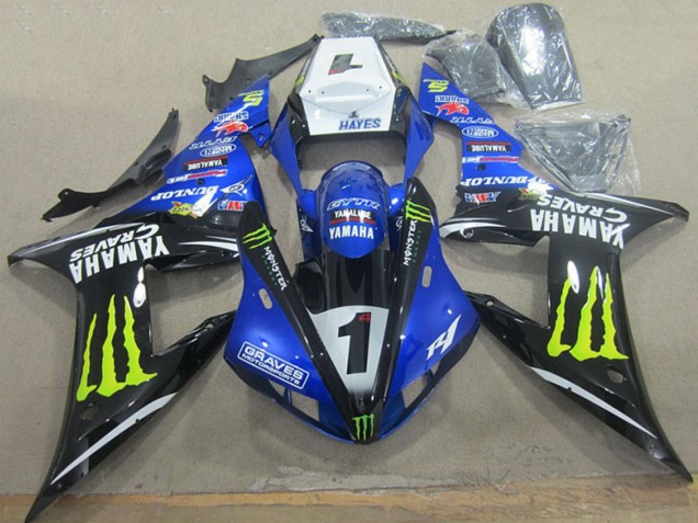 Weiß Blau Schwarz Neon Gelb Monster Graves 1 2002-2003 Yamaha YZF R1 Motorrad Verkleidung