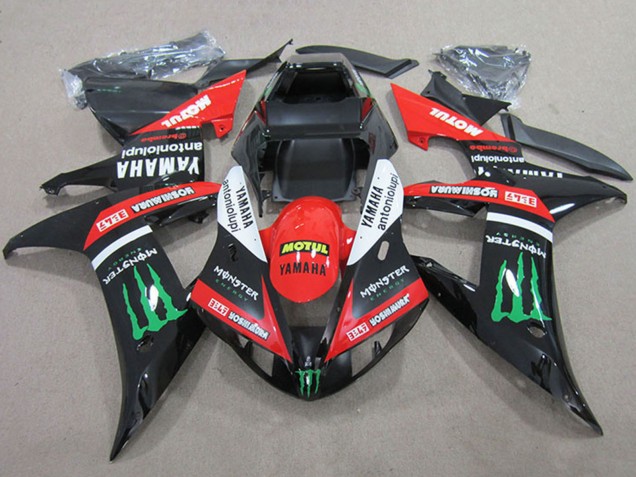 Rot Weiß Glänzendes Schwarz Grün Motul Monster 2004-2006 Yamaha YZF R1 Motorrad Verkleidung