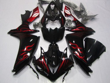 Glänzendes Schwarz Rot Flamme 2007-2008 Yamaha YZF R1 Motorrad Verkleidung