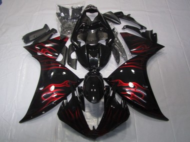 Glänzendes Schwarz Rot Flamme 2009-2011 Yamaha YZF R1 Motorrad Verkleidung