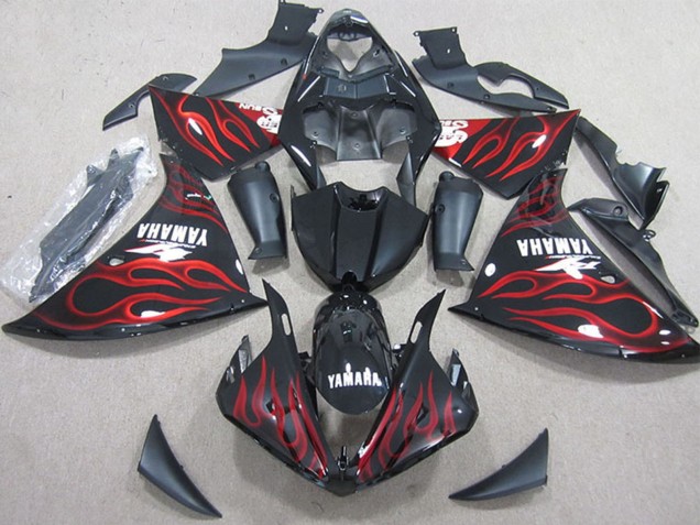 Glänzendes Schwarz Rot Flamme 2009-2011 Yamaha YZF R1 Motorrad Verkleidung