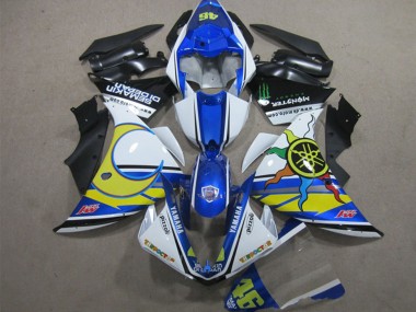 Weiß Blau Gelb Schwarz Pizzoli Semakin Didepan Monster 2012-2014 Yamaha YZF R1 Motorrad Verkleidung