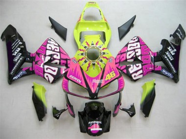 Gelb Rosa Glänzendes Schwarz Valentino Rossi 2003-2004 Honda CBR600RR Motorrad Verkleidung