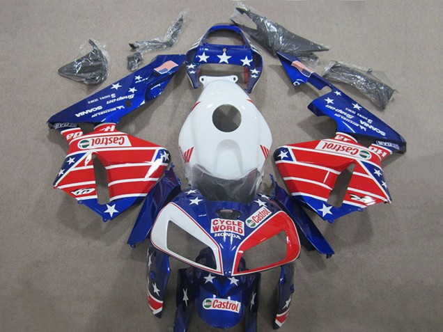 Weiß Rot Blau Cycle World Castrol 2005-2006 Honda CBR600RR Motorrad Verkleidung