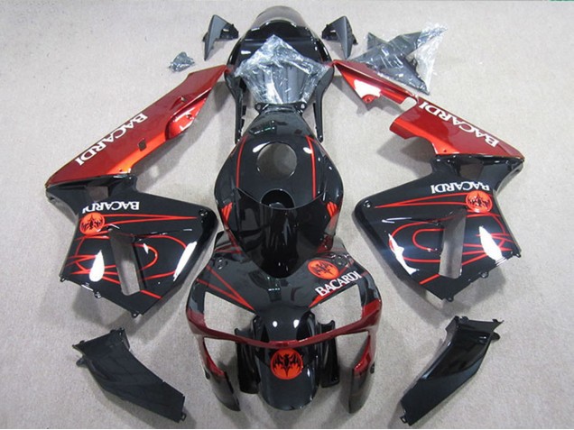Glänzendes Schwarz Rot BACARDI 2005-2006 Honda CBR600RR Motorrad Verkleidung