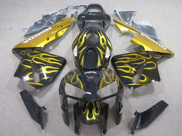 Glänzendes Schwarz Gelb Flamme 2005-2006 Honda CBR600RR Motorrad Verkleidung