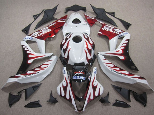 Weiß Rot Glänzendes Schwarz Flamme 2007-2008 Honda CBR600RR Motorrad Verkleidung