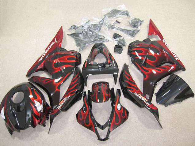 Glänzendes Schwarz Rot Flamme 2009-2012 Honda CBR600RR Motorrad Verkleidung