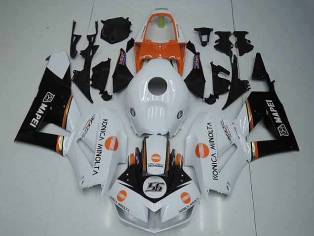 Weiß Orange Glänzendes Schwarz Konica Minolta 56 2012-2016 Honda CBR1000RR Motorrad Verkleidung