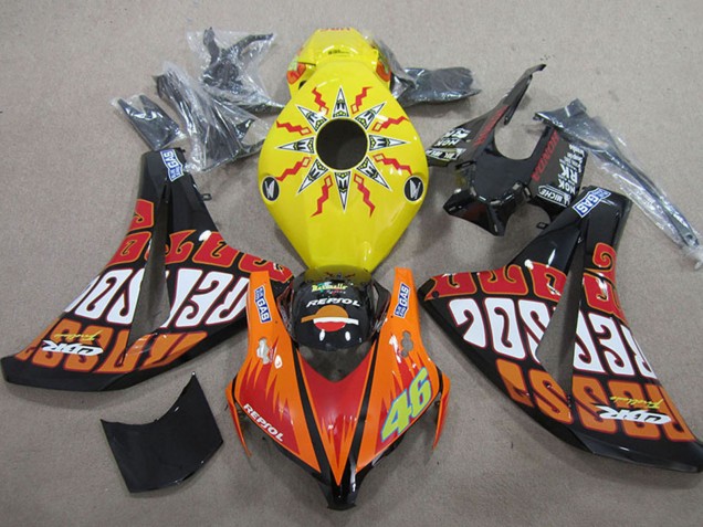 Gelb Orange Glänzendes Schwarz Rossi Repsol 46 2008-2011 Honda CBR1000RR Motorrad Verkleidung