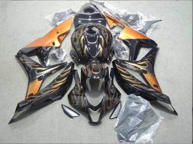 Glänzendes Schwarz Gold Flamme 2004-2005 Honda CBR1000RR Motorrad Verkleidung