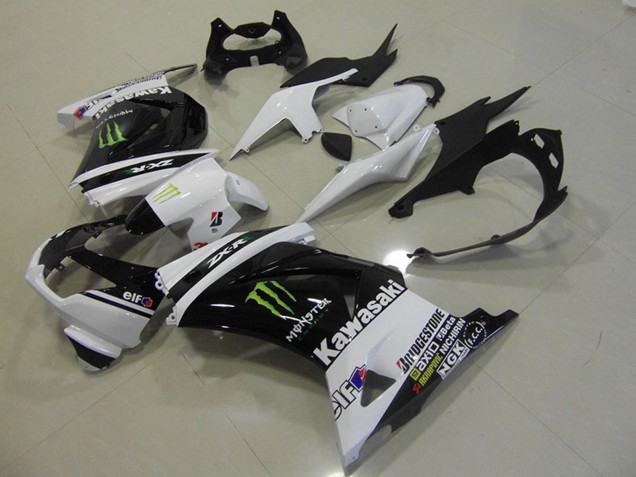 Weiß Glänzendes Schwarz Grün Elf Monster 2008-2012 Kawasaki ZX250R Motorrad Verkleidung