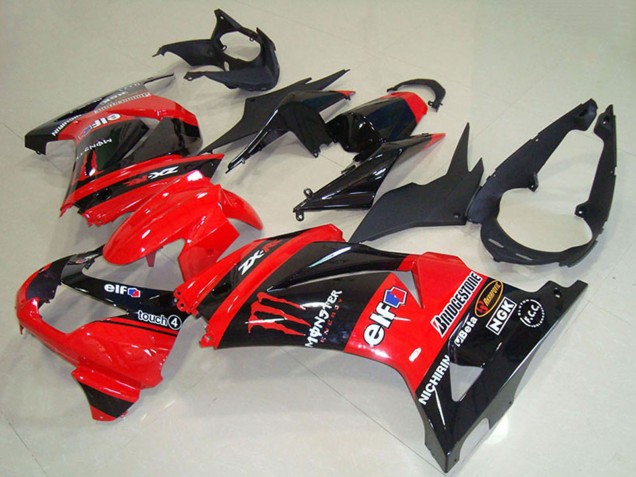 Rot Glänzendes Schwarz Elf Touch4 Monster 2008-2012 Kawasaki ZX250R Motorrad Verkleidung