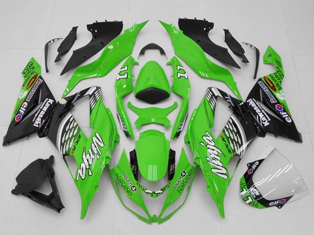 Grün Weiß Silber Schwarz Elf Touch4 Bridgestone 11 2013-2018 Kawasaki ZX6R Motorrad Verkleidung