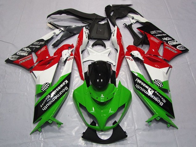 Weiß Rot Grün Glänzendes Schwarz 2009-2012 Kawasaki ZX6R Motorrad Verkleidung