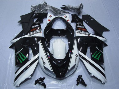 Schwarz Weiß Monster Touch4 2007-2008 Kawasaki ZX6R Motorrad Verkleidung