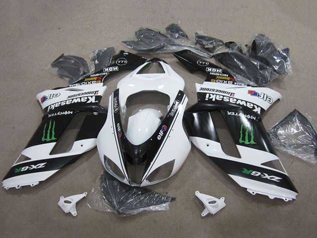 Schwarz Weiß Monster 2007-2008 Kawasaki ZX6R Motorrad Verkleidung