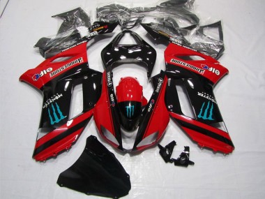 Rot Schwarz Monster 2007-2008 Kawasaki ZX6R Motorrad Verkleidung