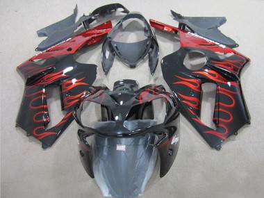 Schwarz Rot Flamme 2007-2008 Kawasaki ZX6R Motorrad Verkleidung