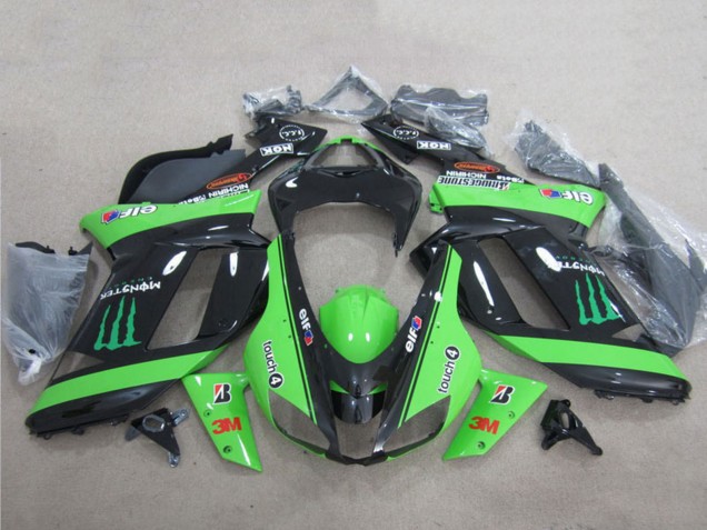 Grün Schwarz 3M Monster 2007-2008 Kawasaki ZX6R Motorrad Verkleidung