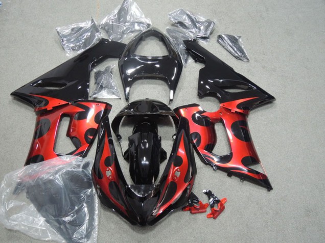 Glänzendes Schwarz Rot 2005-2006 Kawasaki ZX6R Motorrad Verkleidung