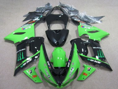 Glänzendes Schwarz Grün Elf Touch4 Bridgestone Monster 2005-2006 Kawasaki ZX6R Motorrad Verkleidung