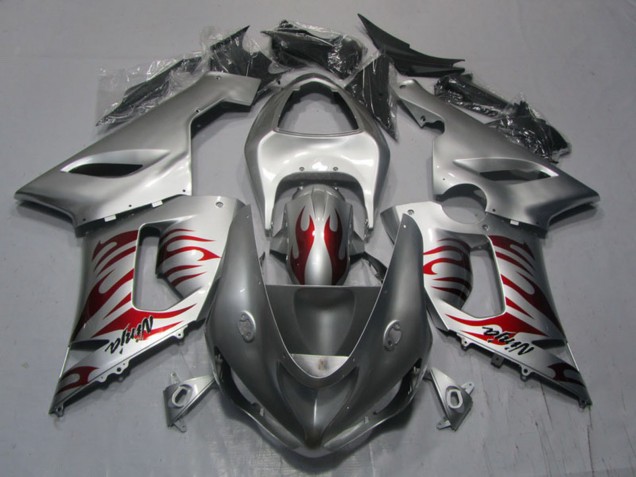 Silber Rot Flamme Ninja 2005-2006 Kawasaki ZX6R Motorrad Verkleidung