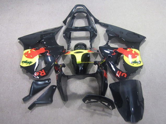 Glänzendes Schwarz Gelb Red Bull 2000-2002 Kawasaki ZX6R Motorrad Verkleidung