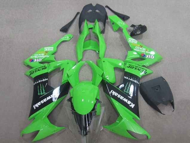 Grün Schwarz Monster Energy Elf Dunlop 2008-2010 Kawasaki ZX10R Motorrad Verkleidung