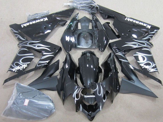 Schwarz mit Weißer Flamme 2004-2005 Kawasaki ZX10R Motorrad Verkleidung