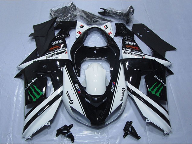 Weiß Glänzendes Schwarz Grün Elf Touch4 Monster 2006-2007 Kawasaki ZX10R Motorrad Verkleidung